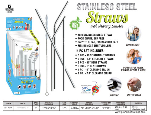 Stainless Steel Straws 3-Pc , Silver/3 Piece Set