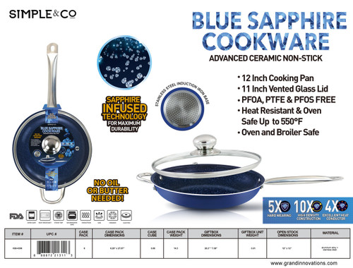 SIMPLE and CO 2 PCS 12 INCH ROUND BLUE SAPPHIRE COOKWARE SET