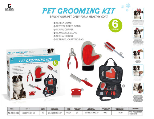 GRAND INNOVATIONS 6 PCS PET GROOMING SET - RED