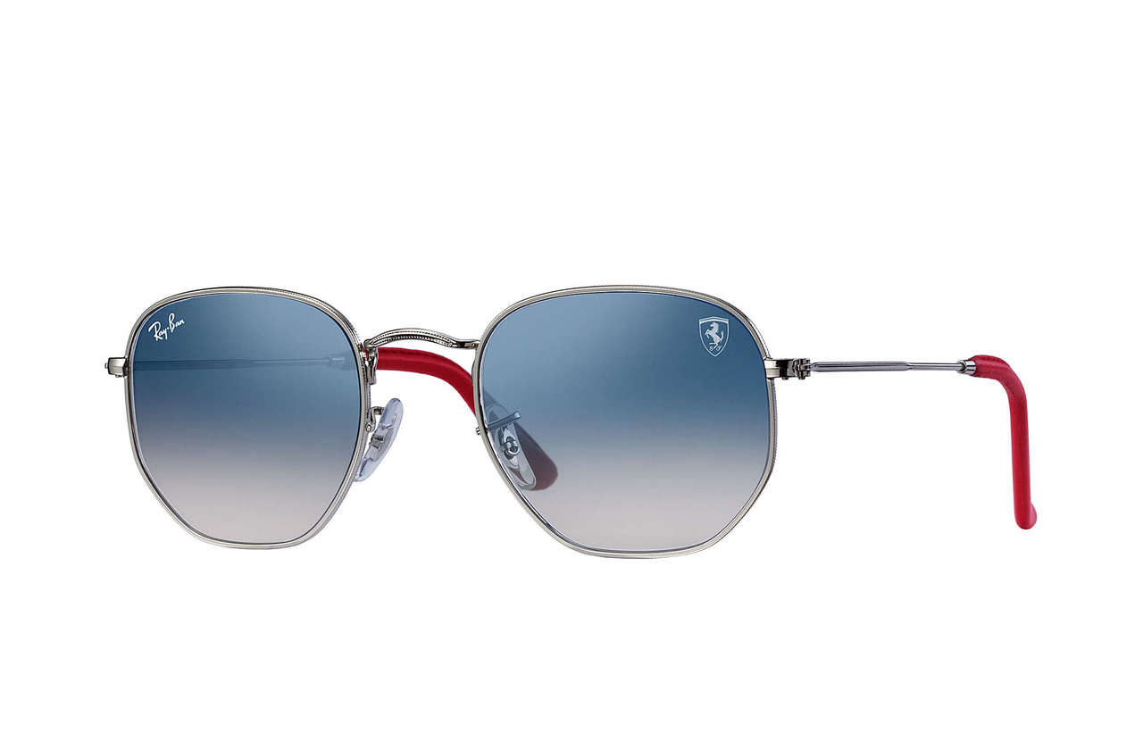 Scuderia Ferrari by Ray Ban Aviator Sunglasses in Silver with Blue Gradient Lenses