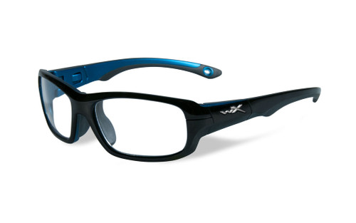 Wiley-X Youth Force Series 'Gamer' in Gloss-Black & Metallic Blue Safety Eyeglasses :: Custom Left & Right Lens
