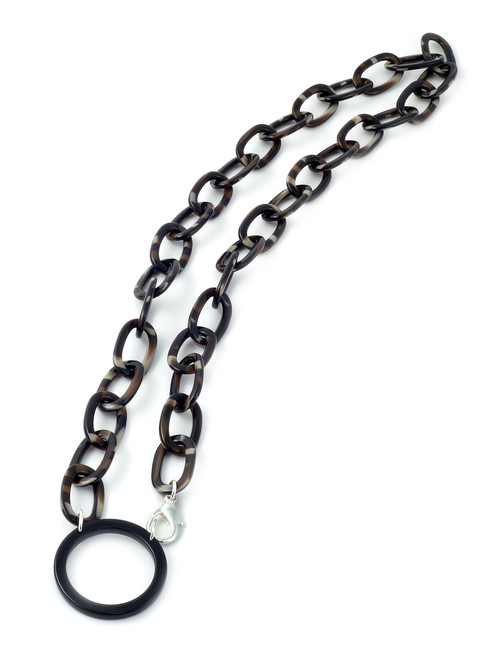 Valrose Acetate Eyeglass Necklace Crafted in France with All Natural Materials ; Dark Brown Acetate Chain (Ace940-Link04N)