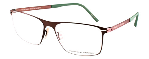 Profile View of Porsche Design P8256-A-55 Designer Bi-Focal Prescription Rx Eyeglasses in Satin Chocolate Brown Green Unisex Square Full Rim Titanium 55 mm