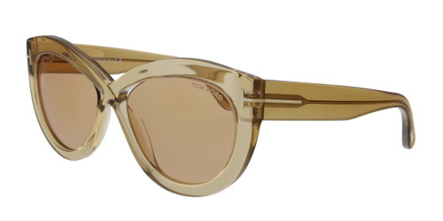 Front View of Tom Ford TF577-45E Diane Ladies Cateye Sunglasses Shiny Crystal Brown/Amber 56mm