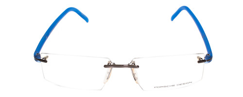 Front View of Porsche Design P8153-E-58mm Rimless Designer Reading Glasses in Gun Metal & Blue