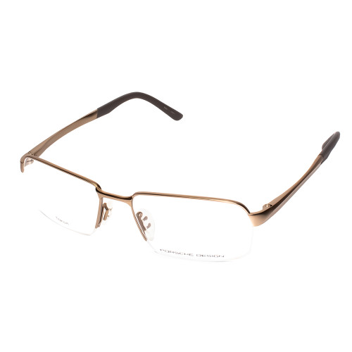 Profile View of Porsche Design P8213-A-55 Designer Reading Eye Glasses with Custom Cut Powered Lenses in Antique Gold Unisex Rectangle Semi-Rimless Titanium 55 mm