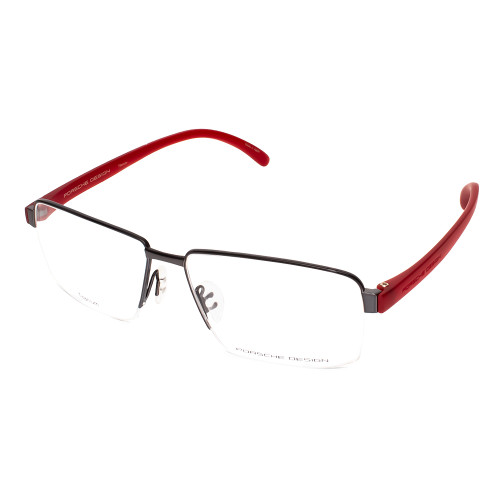 Profile View of Porsche Design P8272-D-57 Designer Bi-Focal Prescription Rx Eyeglasses in Satin Black Gun Metal&Matte Red Unisex Square Semi-Rimless Titanium 57 mm