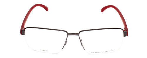 Front View of Porsche Design P8272-D-57 Designer Progressive Lens Prescription Rx Eyeglasses in Satin Black Gun Metal&Matte Red Unisex Square Semi-Rimless Titanium 57 mm