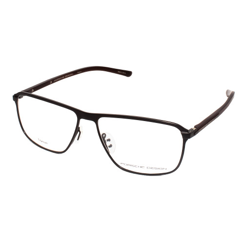 Profile View of Porsche Design P8285-A-56 Designer Single Vision Prescription Rx Eyeglasses in Satin Black Gun Metal&Matte Deep Red Unisex Square Full Rim Titanium 56 mm