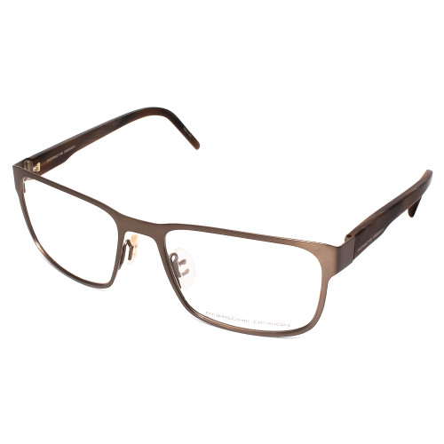 Profile View of Porsche Design P8291-C-55 Designer Single Vision Prescription Rx Eyeglasses in Satin Brown&Matte Marble Horn Unisex Square Full Rim Titanium 55 mm