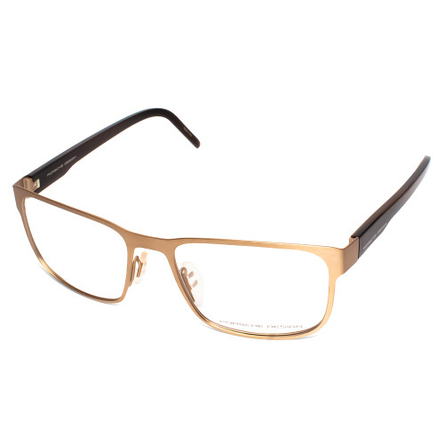 Profile View of Porsche Design P8291-D-55 Designer Progressive Lens Prescription Rx Eyeglasses in Satin Copper&Gloss Brown Marble Horn Unisex Square Full Rim Titanium 55 mm