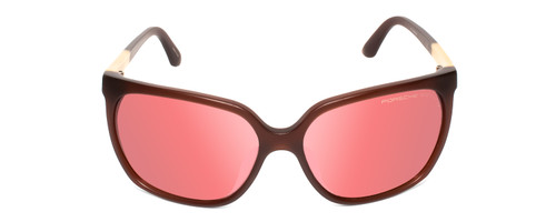 Front View of Porsche Design P8589-B-60mm Cateye Sunglasses Burgundy Gold/Rose Red Pink Mirror