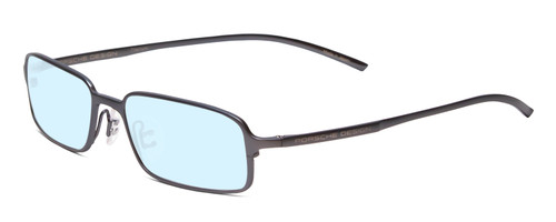 Profile View of Porsche Designs P8185-B Designer Blue Light Blocking Eyeglasses in Matte Gray Blue Titanium Unisex Rectangle Full Rim Titanium 52 mm