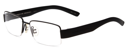 Profile View of Porsche Designs P8203-B Designer Progressive Lens Prescription Rx Eyeglasses in Matte Black Unisex Rectangle Semi-Rimless Titanium 54 mm