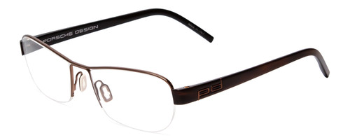 Profile View of Porsche Designs P8211-A Designer Bi-Focal Prescription Rx Eyeglasses in Light Gold Brown Marble Unisex Oval Semi-Rimless Metal 52 mm