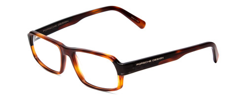 Profile View of Porsche Designs P8215-B Designer Blue Light Blocking Eyeglasses in Havana Tortoise Brown Gold Carbon Fiber Unisex Square Full Rim Acetate 55 mm