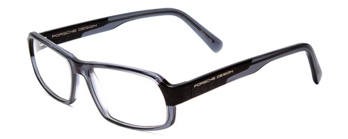 Profile View of Porsche Designs P8215-C Designer Progressive Lens Prescription Rx Eyeglasses in Crystal Blue Grey Carbon Fiber Unisex Square Full Rim Acetate 55 mm