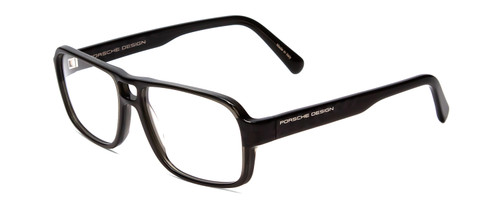 Profile View of Porsche Designs P8217-A Designer Progressive Lens Blue Light Blocking Eyeglasses in Crystal Dark Grey Carbon Fiber Unisex Square Full Rim Acetate 56 mm