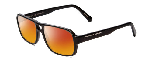 Profile View of Porsche Designs P8217-A Designer Polarized Sunglasses with Custom Cut Red Mirror Lenses in Crystal Dark Grey Carbon Fiber Unisex Square Full Rim Acetate 56 mm