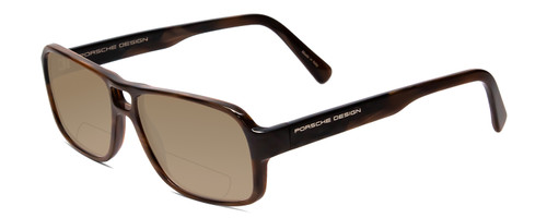 Profile View of Porsche Designs P8217-B Designer Polarized Reading Sunglasses with Custom Cut Powered Amber Brown Lenses in Brown Carbon Fiber Unisex Square Full Rim Acetate 56 mm