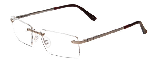 Profile View of Porsche Designs P8238-D Designer Reading Eye Glasses with Custom Cut Powered Lenses in Matte Titanium Silver Red Unisex Rectangle Rimless Titanium 56 mm