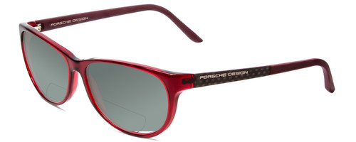 Profile View of Porsche Designs P8246-C Designer Polarized Reading Sunglasses with Custom Cut Powered Smoke Grey Lenses in Crystal Red Violet Unisex Oval Full Rim Acetate 56 mm
