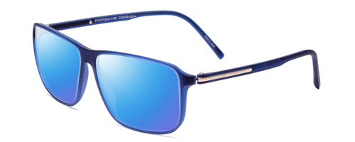 Profile View of Porsche Designs P8269-D Designer Polarized Sunglasses with Custom Cut Blue Mirror Lenses in Crystal Matte Blue Unisex Square Full Rim Acetate 58 mm