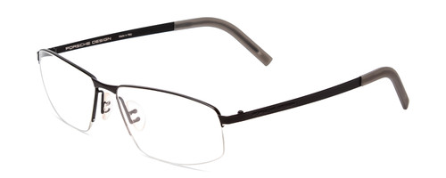 Profile View of Porsche Designs P8284-A Designer Reading Eye Glasses with Custom Cut Powered Lenses in Satin Black Grey Unisex Rectangle Semi-Rimless Metal 59 mm