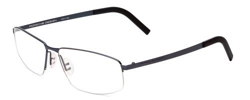 Profile View of Porsche Designs P8284-C Designer Single Vision Prescription Rx Eyeglasses in Satin Steel Blue Black Unisex Rectangle Semi-Rimless Metal 59 mm