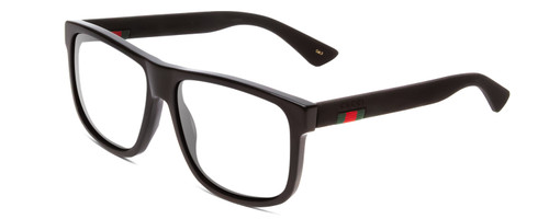 Profile View of GUCCI GG0010S Designer Progressive Lens Blue Light Blocking Eyeglasses in Gloss Black on Matte Unisex Retro Full Rim Acetate 58 mm with Blue Light Zone functionality illustration laid over the lens