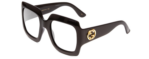 Profile View of GUCCI GG0053S Designer Progressive Lens Prescription Rx Eyeglasses in Gloss Black Gold Logo Ladies Oversized Full Rim Acetate 54 mm