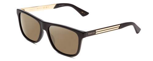 Profile View of GUCCI GG0687S Designer Polarized Sunglasses with Custom Cut Amber Brown Lenses in Gloss Black Gold Matte Mens Retro Full Rim Acetate 57 mm