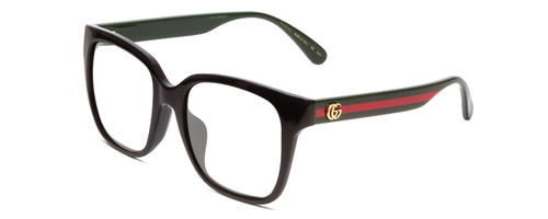 Profile View of GUCCI GG0715SA Designer Progressive Lens Prescription Rx Eyeglasses in Gloss Black Red Stripe Green Gold Logo Ladies Square Full Rim Acetate 53 mm