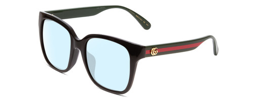 Profile View of GUCCI GG0715SA Designer Blue Light Blocking Eyeglasses in Gloss Black Red Stripe Green Gold Logo Ladies Square Full Rim Acetate 53 mm