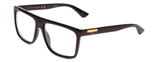 Profile View of GUCCI GG0748S Designer Reading Eye Glasses with Custom Cut Powered Lenses in Gloss Black Gold Logo Mens Square Full Rim Acetate 58 mm
