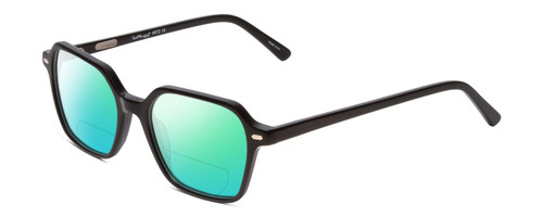 Profile View of Ernest Hemingway H4872 Designer Polarized Reading Sunglasses with Custom Cut Powered Green Mirror Lenses in Gloss Black/Silver Accents Unisex Square Full Rim Acetate 50 mm