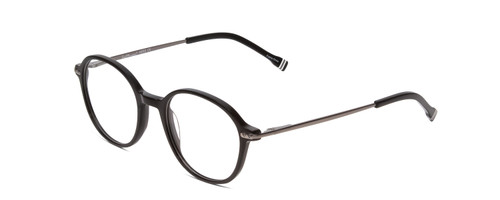 Profile View of Ernest Hemingway H4855 Designer Progressive Lens Prescription Rx Eyeglasses in Gloss Black Gun Metal/Striped White Green Tips Unisex Round Full Rim Acetate 48 mm