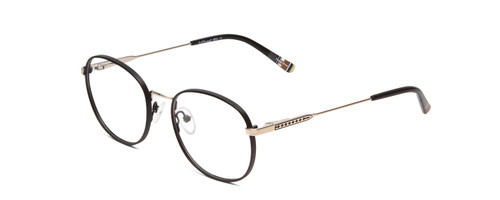 Profile View of Ernest Hemingway H4853 Designer Progressive Lens Prescription Rx Eyeglasses in Black Patterned Silver Multi-Colored Tips Unisex Round Full Rim Stainless Steel 51 mm