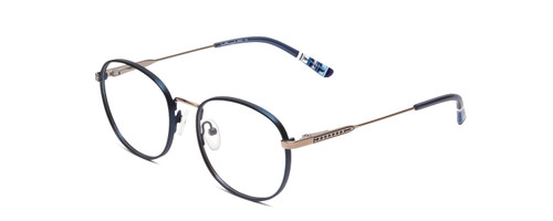 Profile View of Ernest Hemingway H4853 Designer Bi-Focal Prescription Rx Eyeglasses in Metallic Blue Patterened Silver Multi-Colored Tips Unisex Round Full Rim Stainless Steel 51 mm