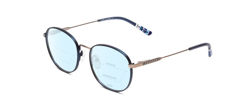 Profile View of Ernest Hemingway H4853 Designer Progressive Lens Blue Light Blocking Eyeglasses in Metallic Blue Patterened Silver Multi-Colored Tips Unisex Round Full Rim Stainless Steel 51 mm