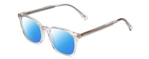 Profile View of Ernest Hemingway H4851 Designer Polarized Sunglasses with Custom Cut Blue Mirror Lenses in Gloss Clear Crystal Patterned Silver Unisex Cateye Full Rim Acetate 51 mm
