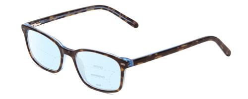 Profile View of Ernest Hemingway H4852 Designer Progressive Lens Blue Light Blocking Eyeglasses in Blue Crystal Layered Yellow Brown Tortoise Havana Unisex Rectangle Full Rim Acetate 51 mm