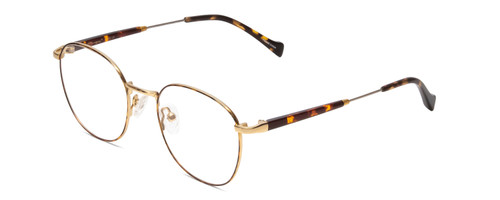Profile View of Ernest Hemingway H4841 Designer Progressive Lens Blue Light Blocking Eyeglasses in Gold Brown Yellow Tortoise Havana Unisex Round Full Rim Stainless Steel 50 mm