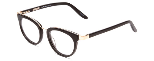 Profile View of Ernest Hemingway H4838 Designer Reading Eye Glasses with Custom Cut Powered Lenses in Gloss Black/Gold Accents Ladies Cateye Full Rim Acetate 49 mm