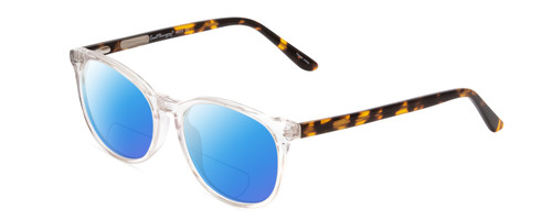 Profile View of Ernest Hemingway H4839 Designer Polarized Reading Sunglasses with Custom Cut Powered Blue Mirror Lenses in Clear Crystal/Yellow Brown Tortoise Havana Unisex Cateye Full Rim Acetate 52 mm