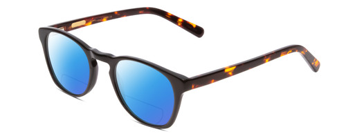 Profile View of Ernest Hemingway H4829 Designer Polarized Reading Sunglasses with Custom Cut Powered Blue Mirror Lenses in Gloss Black/Auburn Brown Yellow Tortoise Havana Layered Unisex Round Full Rim Acetate 48 mm