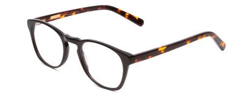 Profile View of Ernest Hemingway H4829 Designer Single Vision Prescription Rx Eyeglasses in Gloss Black/Auburn Brown Yellow Tortoise Havana Layered Unisex Round Full Rim Acetate 48 mm