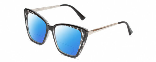 Profile View of Kendall+Kylie KK5126 CHARLOTTE Designer Polarized Reading Sunglasses with Custom Cut Powered Blue Mirror Lenses in Marble Black Clear Crystal Silver Ladies Cat Eye Full Rim Acetate 54 mm