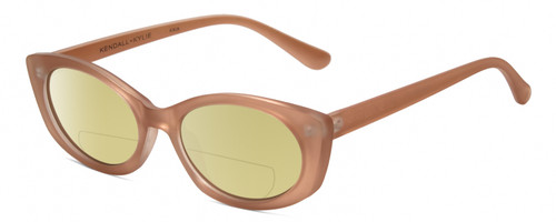 Profile View of Kendall+Kylie KK5140CE KAIA Designer Polarized Reading Sunglasses with Custom Cut Powered Sun Flower Yellow Lenses in Matte Blush Pink Ladies Oval Full Rim Acetate 51 mm