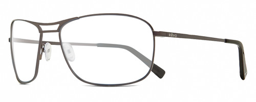 Profile View of REVO SURGE Designer Reading Eye Glasses with Custom Cut Powered Lenses in Matte Gunmetal Black Mens Rectangular Full Rim Metal 62 mm